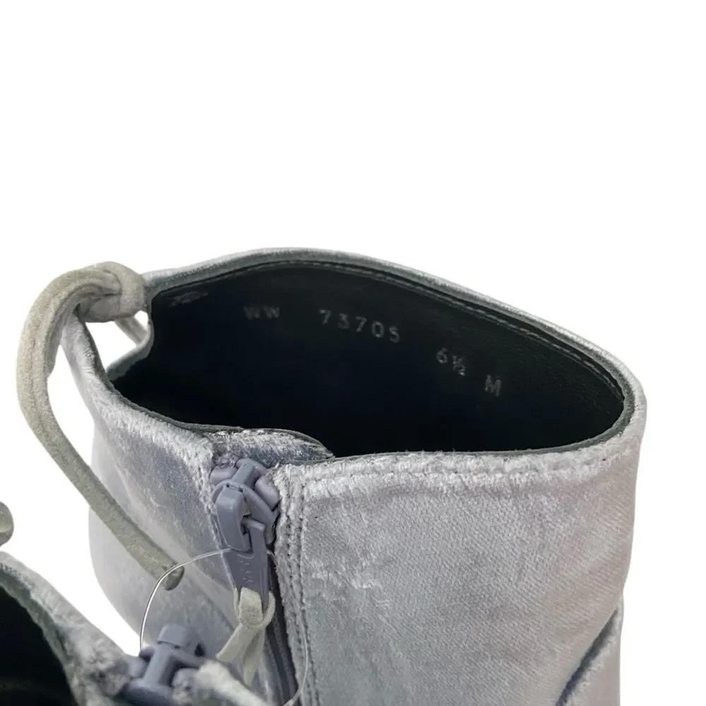 Stuart Weitzman Grandy Silver Bluish Steel Pane Velvet Ankle Boots Size 6.5M